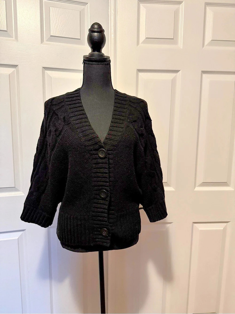 Nine West Cable Knit Cardigan in Black Large
